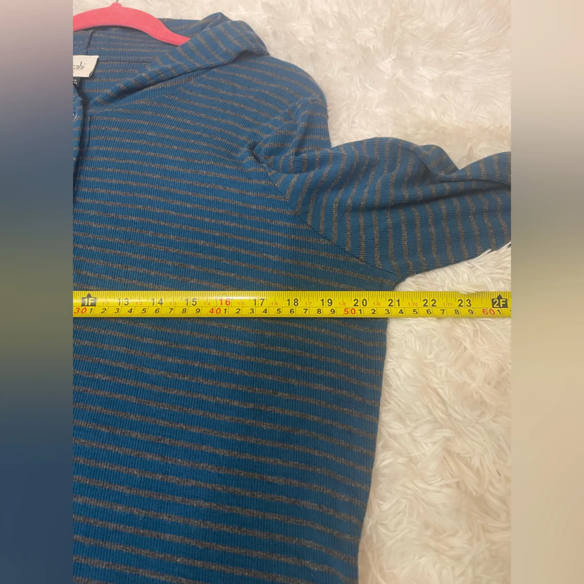 CAbi Riff Hoodie Long Sleeve Blue Grey Striped top shirt woman’s size large - Image 7