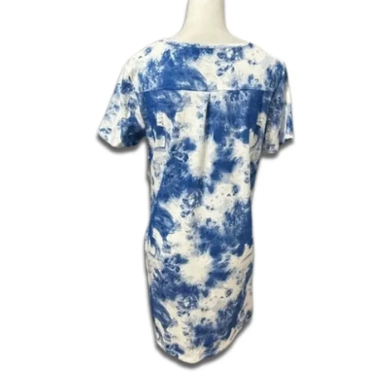 Just Be T Shirt Dress Above Knee Length Short Sleeves Tie-Dye Design White S NWT - Image 4