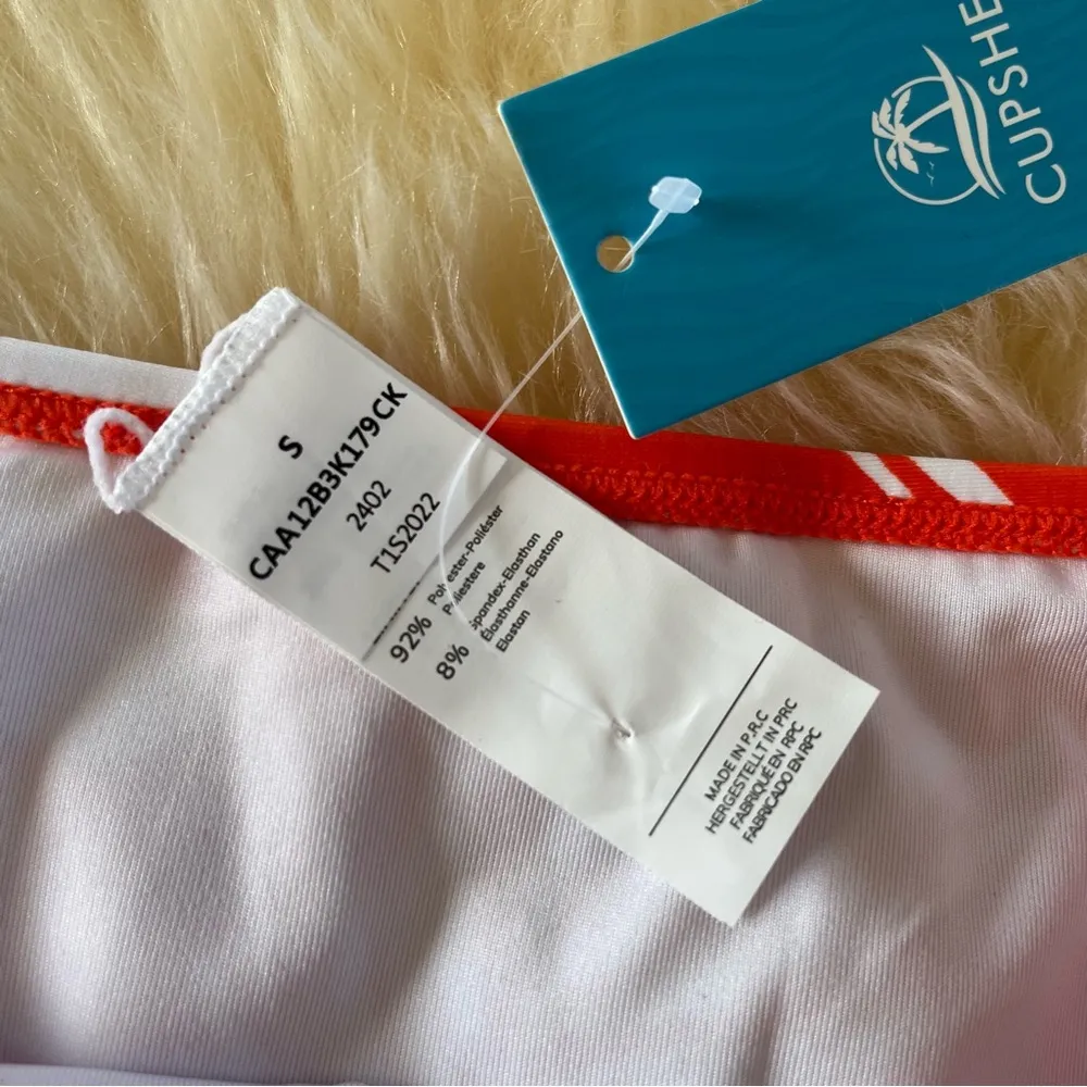 Cupshe Tropical Leaf Print Mid Rise Hipster Bikini Bottom Sz S NWT Orange White - Image 8