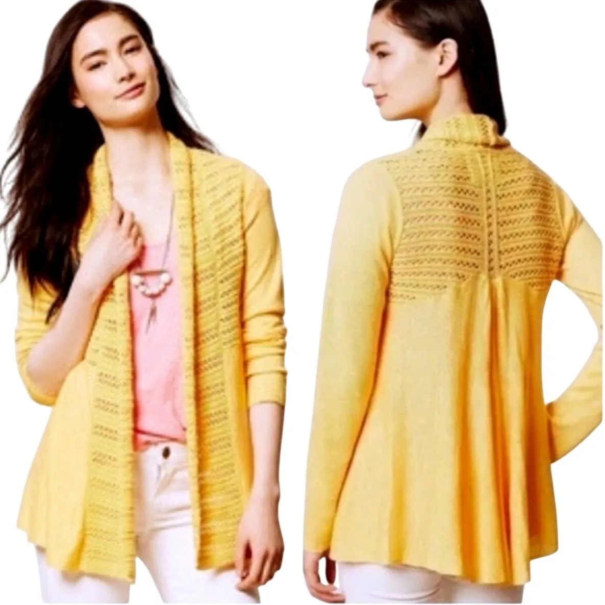 Angel Of The North Anthropologie Visionary Cardigan Women's Small Yellow Crochet - Image 2