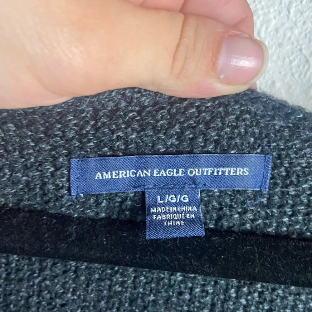 American Eagle Women’s Size Large Hooded Sweater Wool Black Grey Slouchy Knit - Image 3