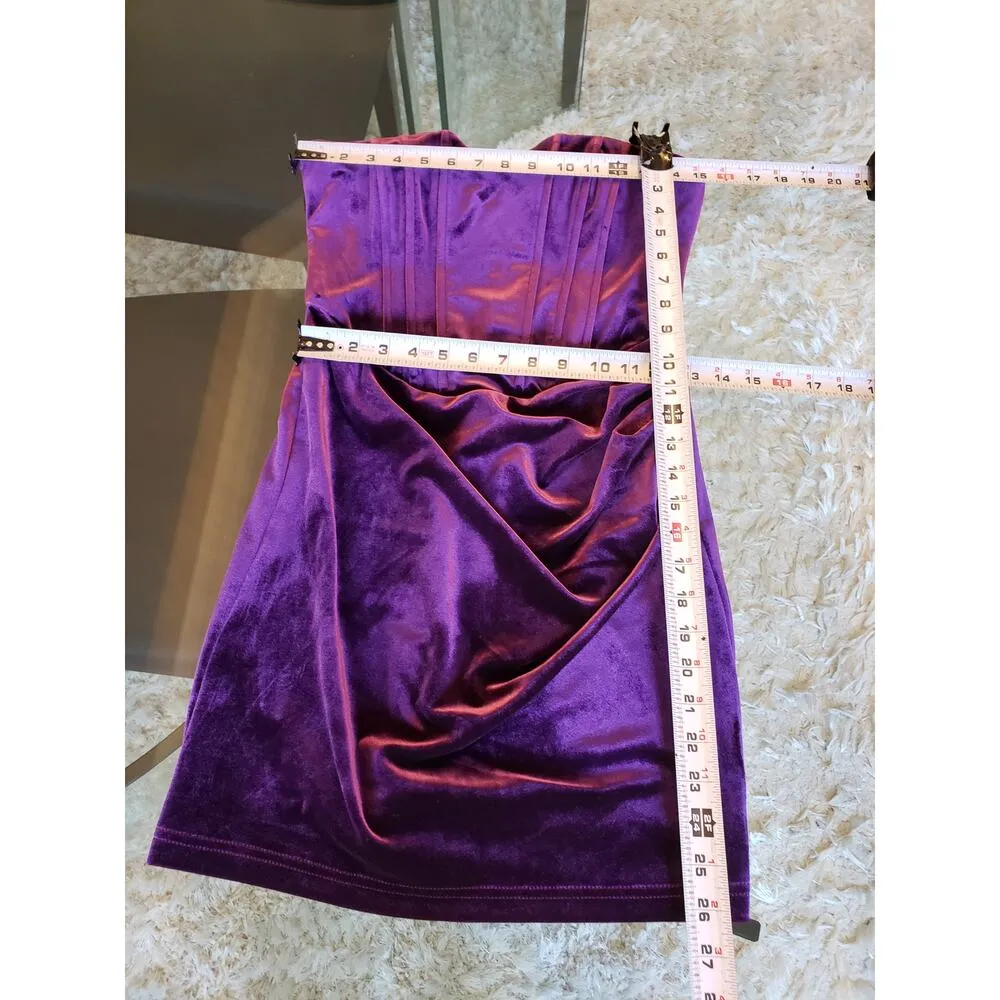 Super down Cocktail Dress Womens Medium Purple Velvet Off The Shoulder Back Zip - Image 8