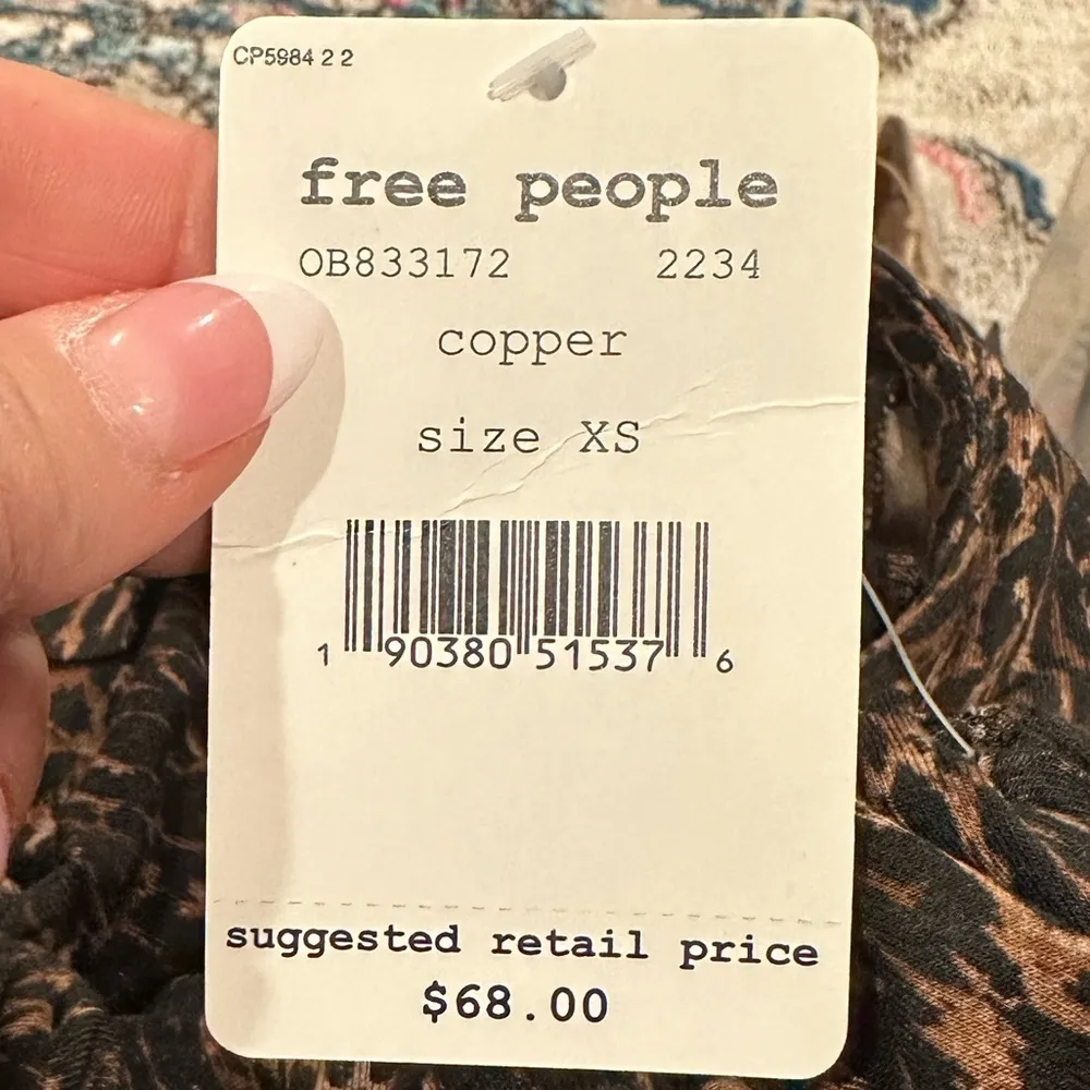 FREE PEOPLE SQUARE NECK COPPER ANIMAL PRINT PULLOVER TIE NECK LONG SLEEVE TOP XS - Image 6