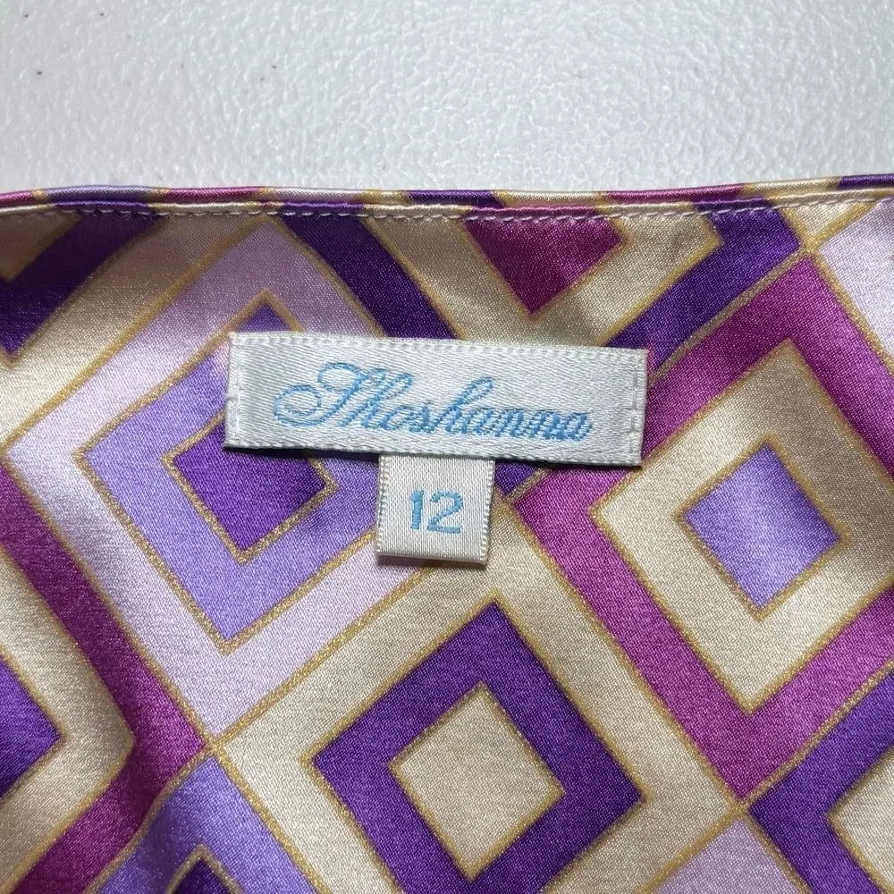 Shoshanna Silk Pink‎ Purple Geometric Print Wrap Dress Sz 12 Sleeveless Lined - Image 4