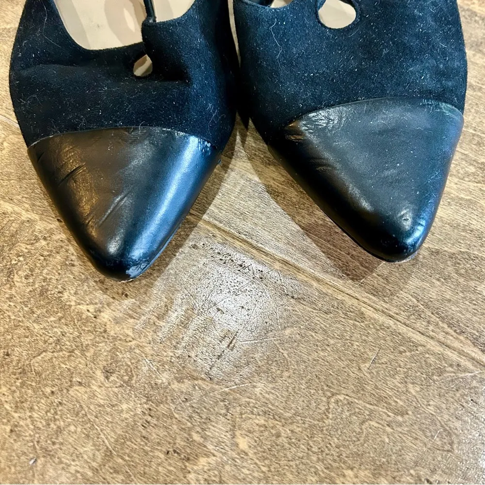 Sole Society Women’s Pointed Toe Suede T-Strap Flats Black Size 10 B EUC Girly - Image 8