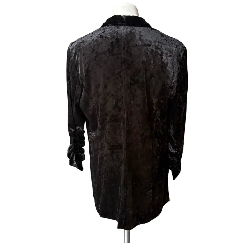 89th & Madison Black Crushed Velvet Open Front Blazer Cinched Sleeve Cuffs, Sz L Size L - Image 2