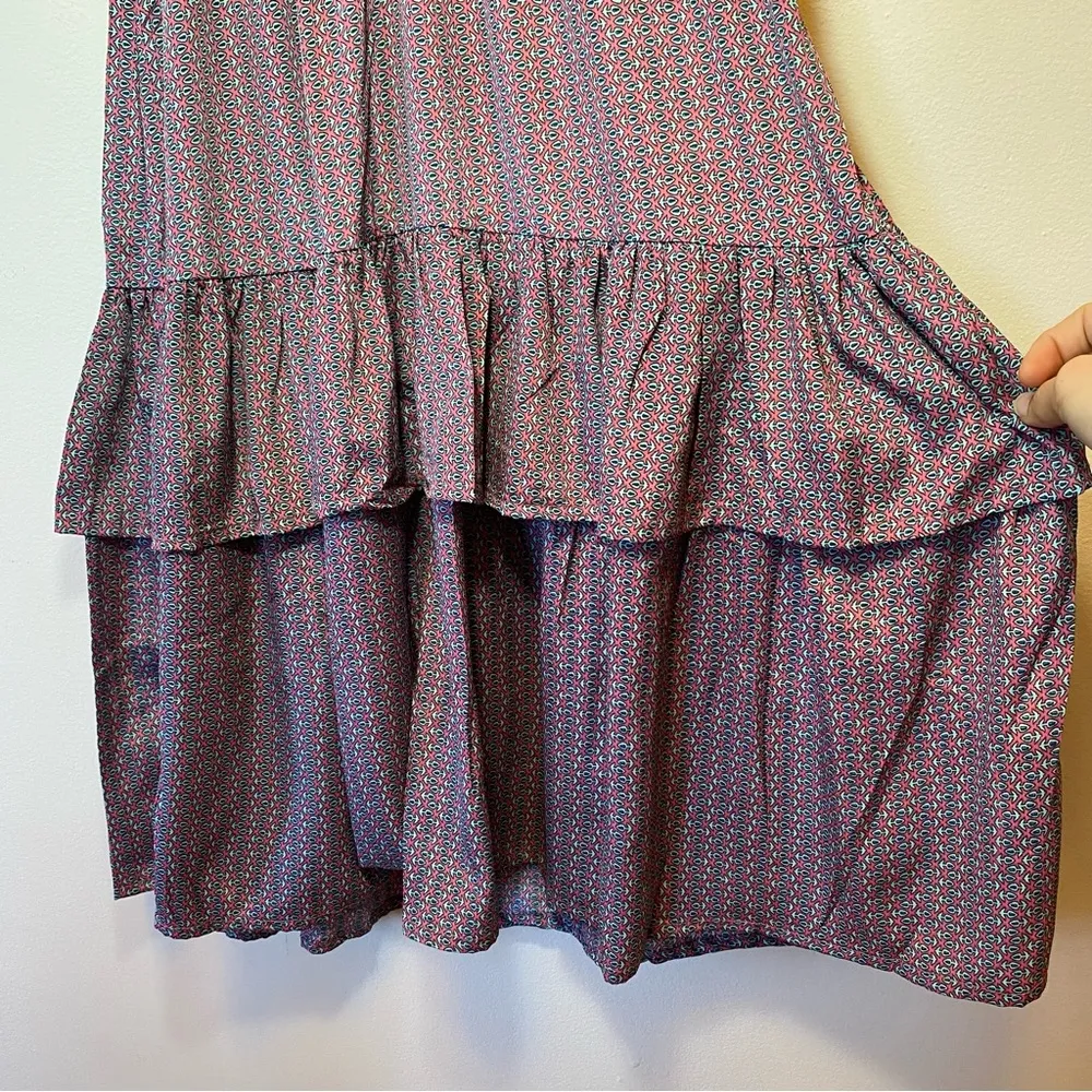 Perry Walker | Cornelia II Ruffle Sleeve Tiered Midi Dress Silk Pink/Blue Sz 6/8 Pink - Image 9