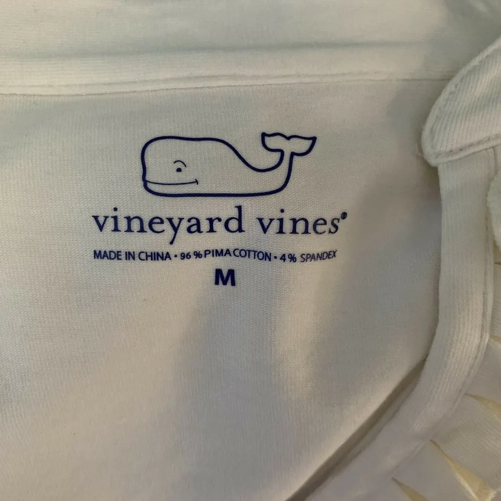 Vineyard Vines Womens Ruffled Top Size M Long Sleeve Ivory Shirt Flaws V-neck - Image 4