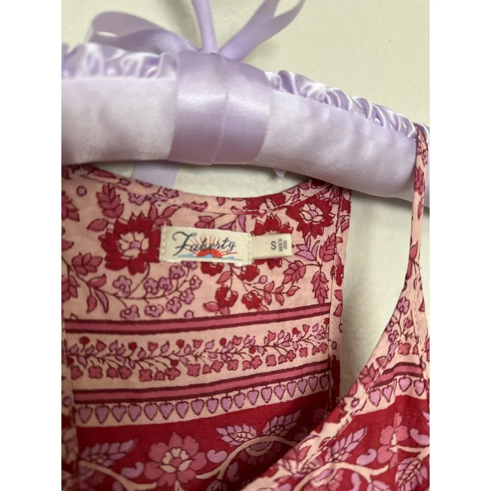 Faherty  Adella Floral Organic Jumpsuit - Small - Red Pink Boho Cottage Prarie - Image 6