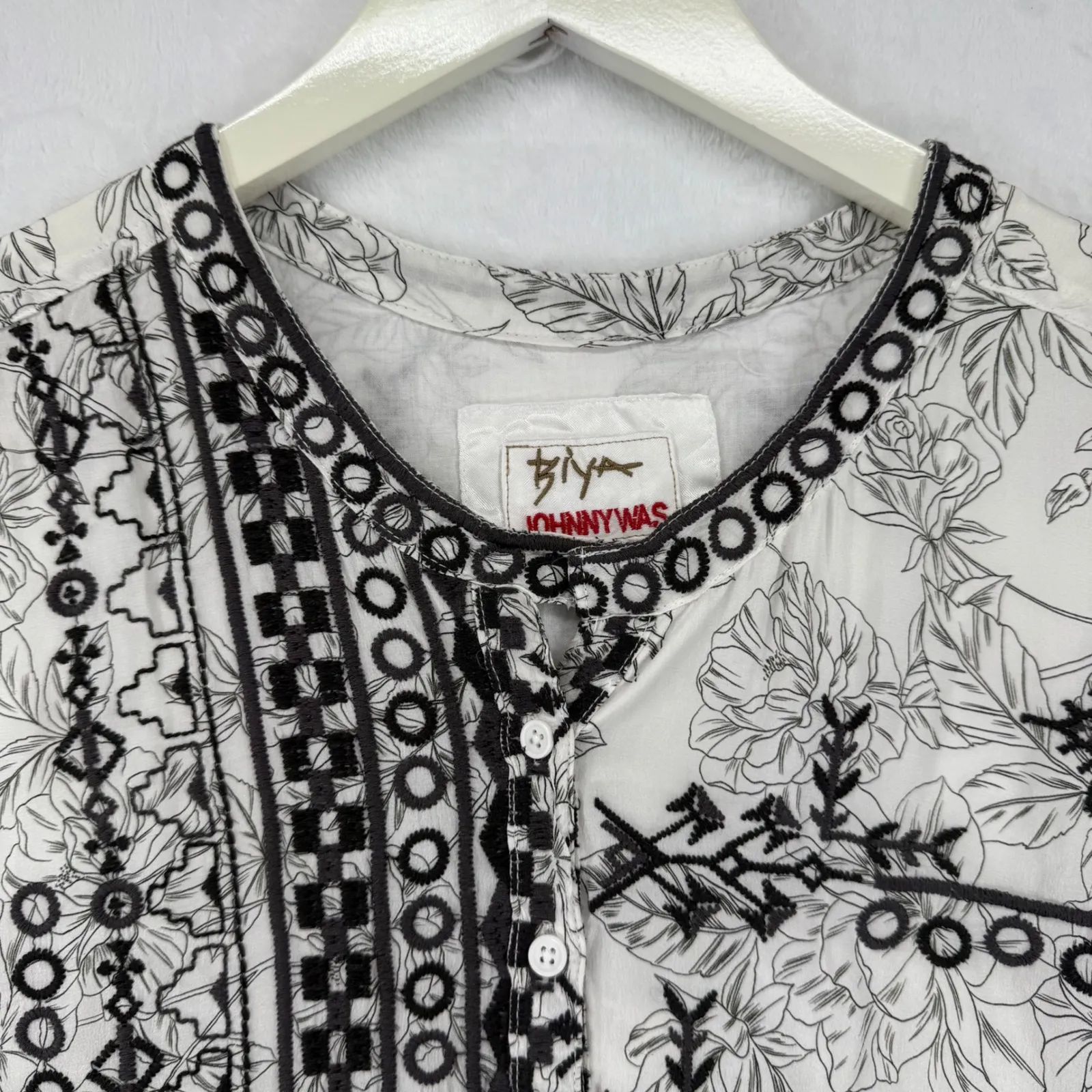 JOHNNY WAS KANCHAI DRESS Size L Embroidered Floral Print Linen Blend Tunic‎ - Image 6