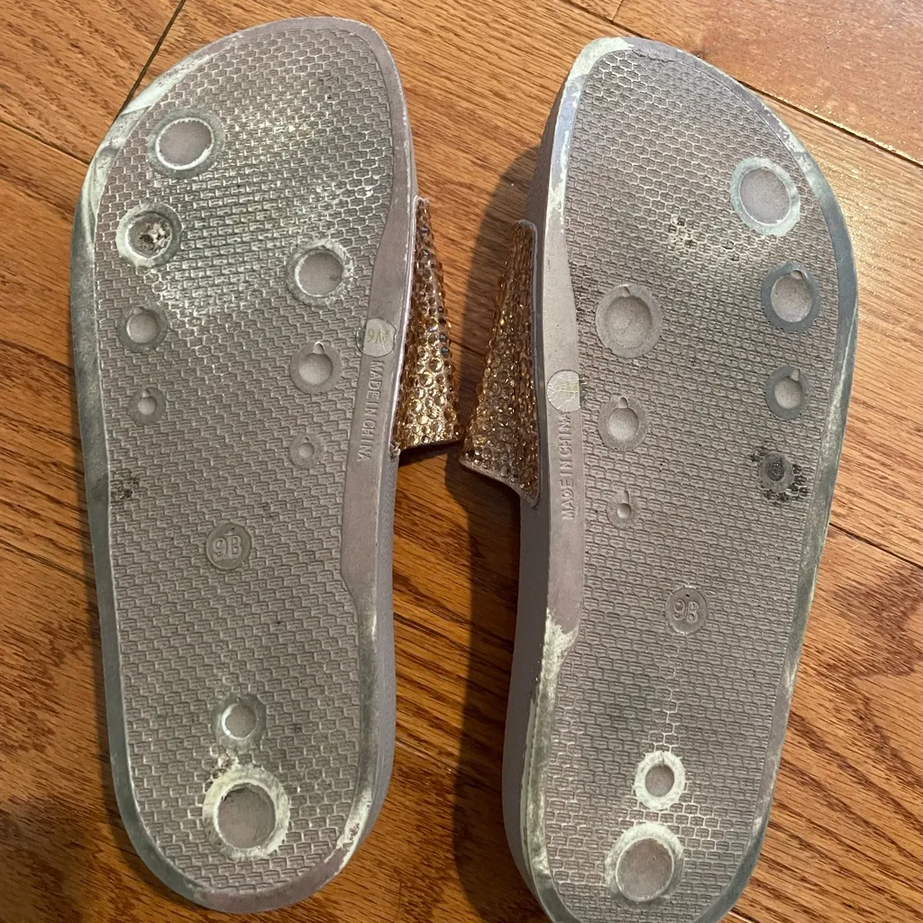 INC Rhinestone Slide Sandals Pink Blush Crystal Embellished Flat Slides Size 9 - Image 4