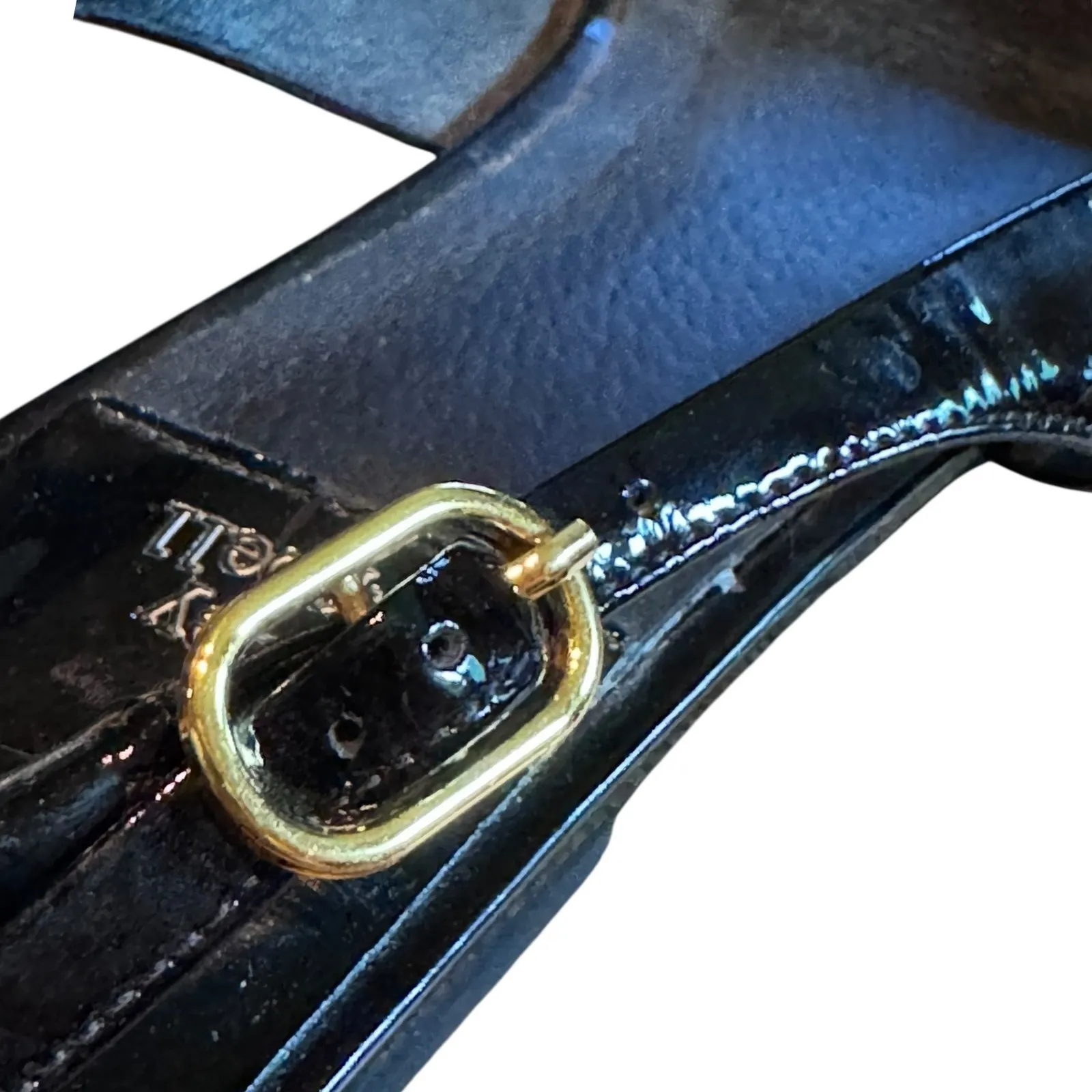 Jeffrey Campbell Black Patent Leather Slingback Flats Gold Hardware Pointed Toe - Image 6