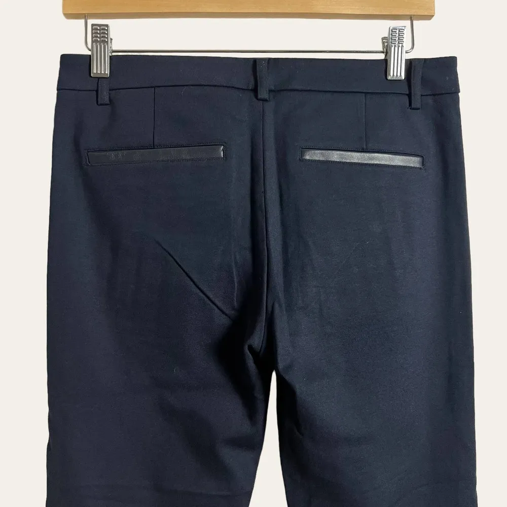 Vince Dark Navy Blue Ponte Leather Trim Skinny Dress Pants Size 6 - Image 4