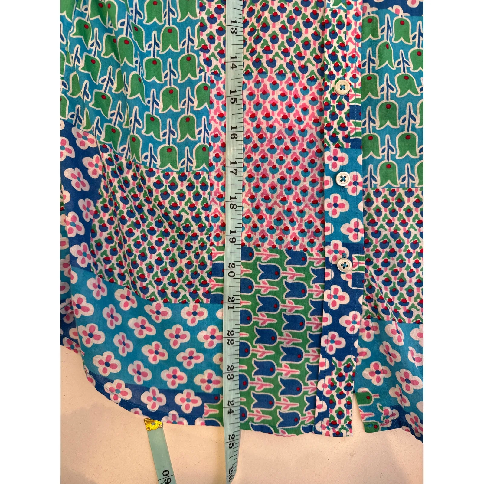 Talbots Floral Tulip Patchwork Colorful Long Sleeve Button Shirt EUC Sz S Petite - Image 9