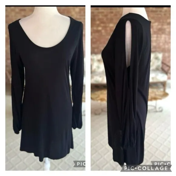 Lascana Venus Dress Split Sleeve Knit Mini Black XS Cocktail Mini Chic Glam Mod - Image 15