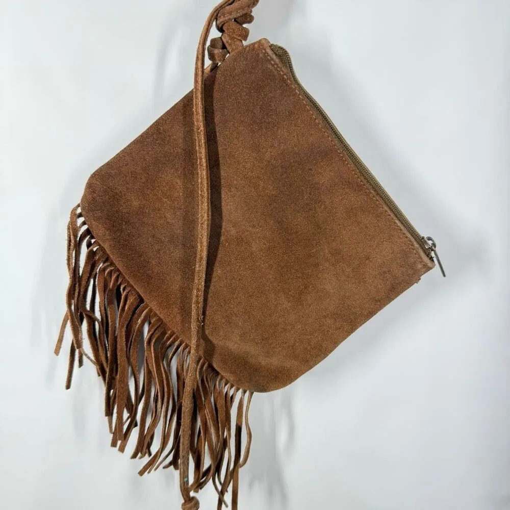 Vintage Esprit brown leather fringe suede Women’s purse/wristlet 7x9 - Image 9