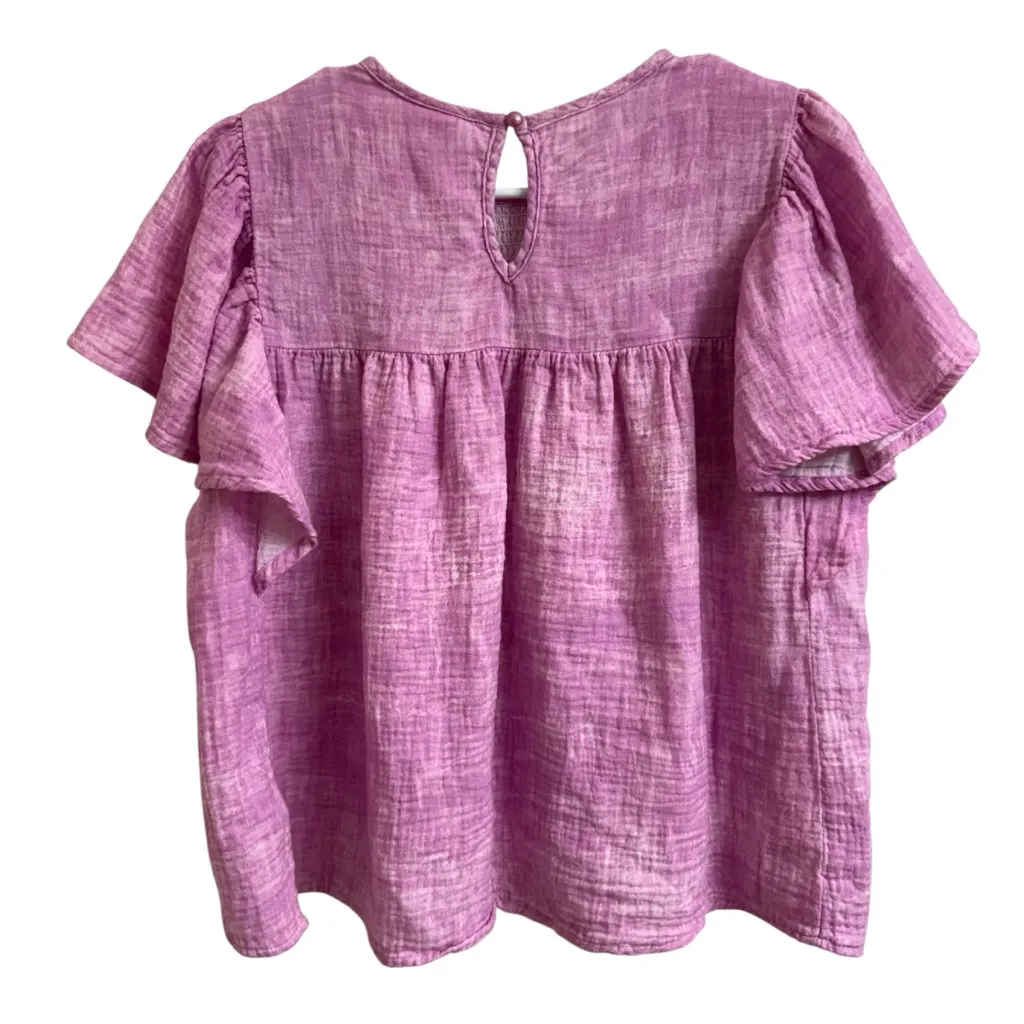 Lularoe Maddy Womens Size L Purple Tie Dye Gauze Flutter Sleeve Smocked Top - Image 2