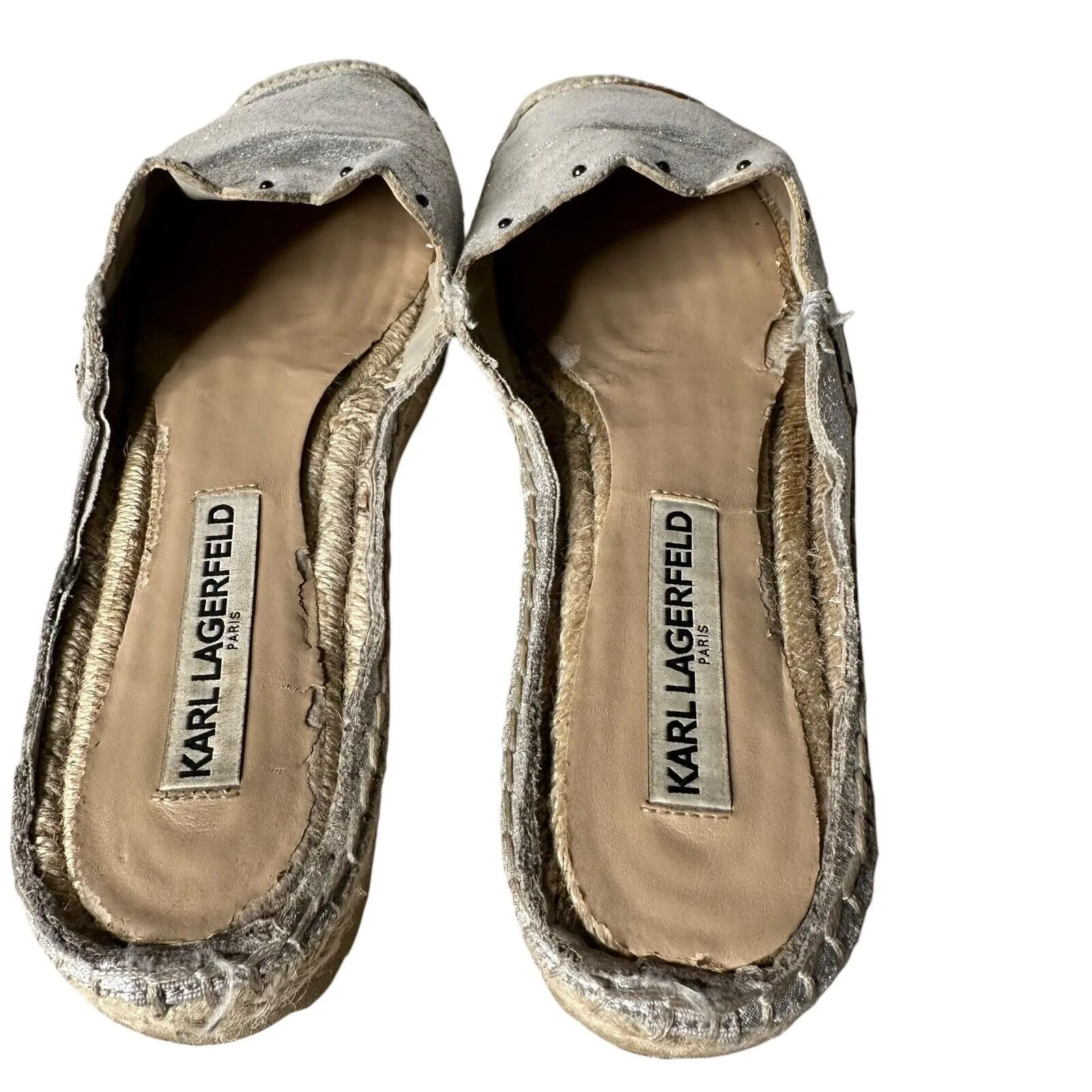 Karl Lagerfeld Metallic Silver Espadrille Slides Slip on Shoes Women Size‎ 7.5 - Image 15