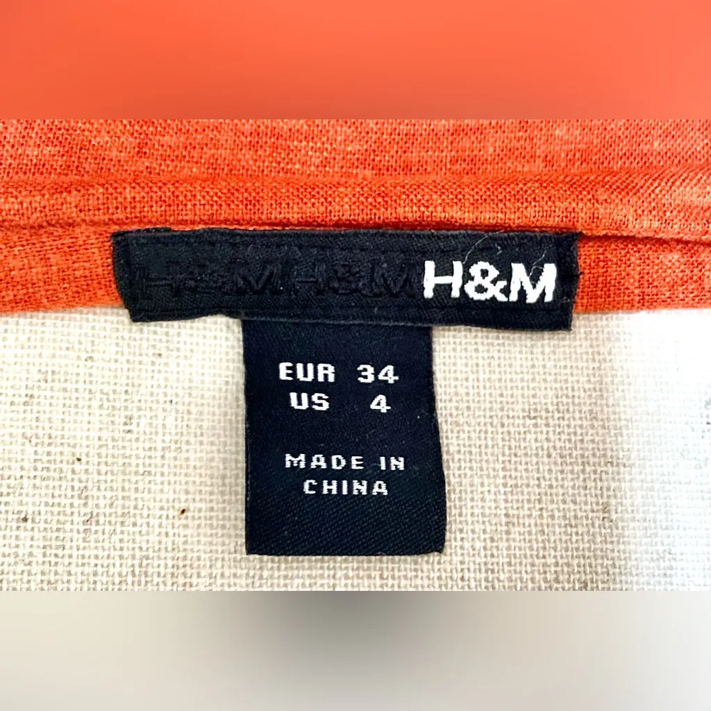 Burnt Orange Halter Midi Dress: Linen Fabric, Fitted & Curvy Shape, by H&M, Sz.4 - Image 6