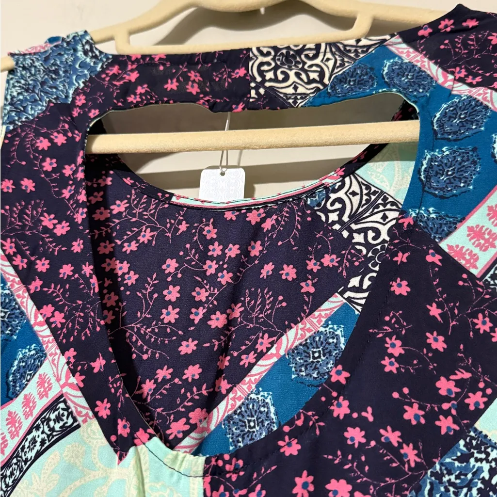 C medium blue patchwork print hi low tank open back split bottom new - Image 4