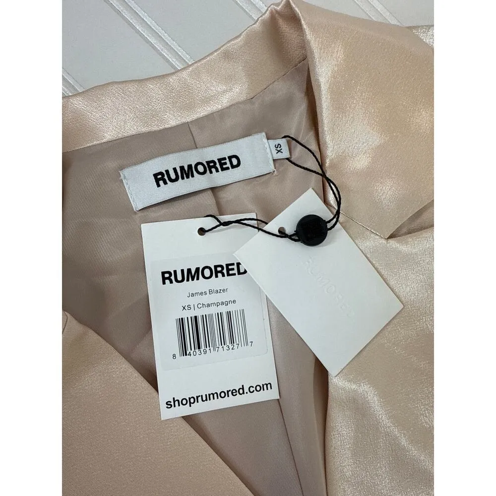 NWT Rumored BlushPink Satin Double Breasted James Blazer Dress Champagne Size XS - Image 6