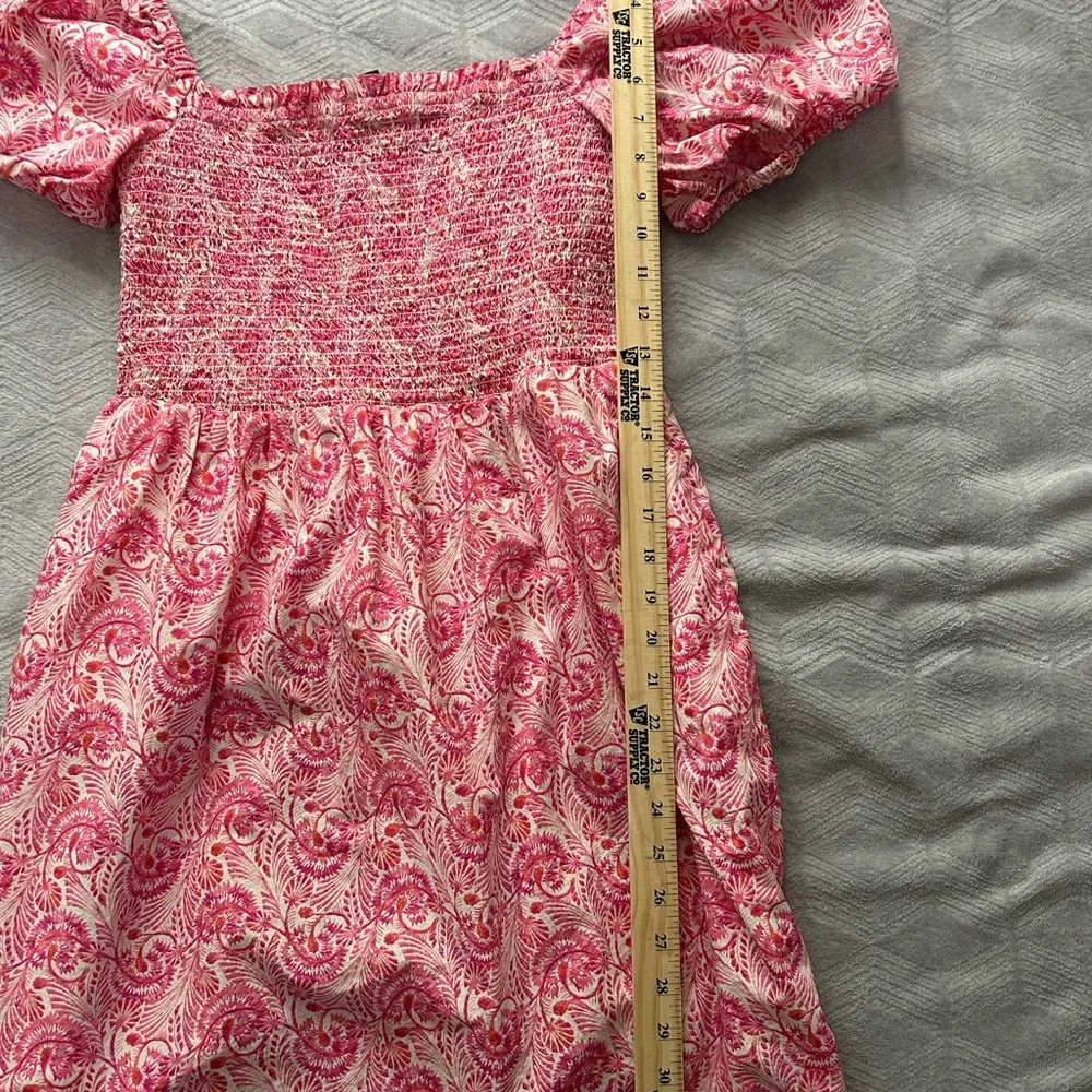 J. Crew Pink and White Smocked Sundress with Puff Sleeves - Image 5