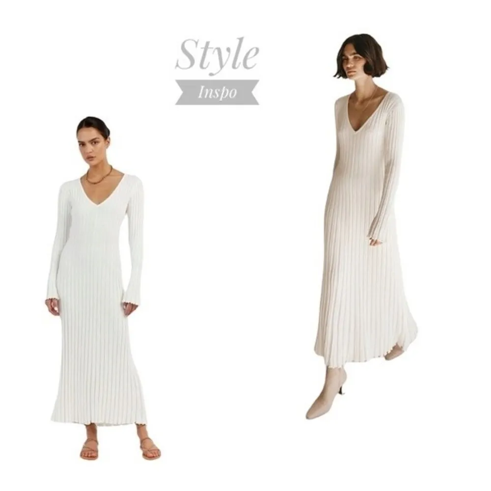 Ashley Stewart White & Silver Long Sleeve Flounce Hem Ribbed Knit Midi Dress - Image 3