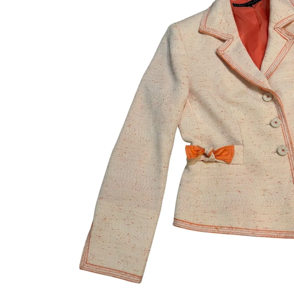 Vintage Albert Nipon Boutique Peach Silk Lined Bow Blazer Jacket Pink Size 4P - Image 2