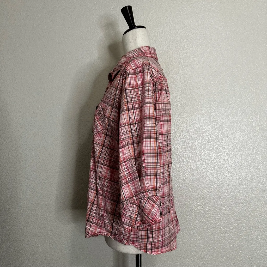 Woolrich  Pink Plaid Geranium 3/4 Sleeves Button Down Shirt, Size MP - Image 5