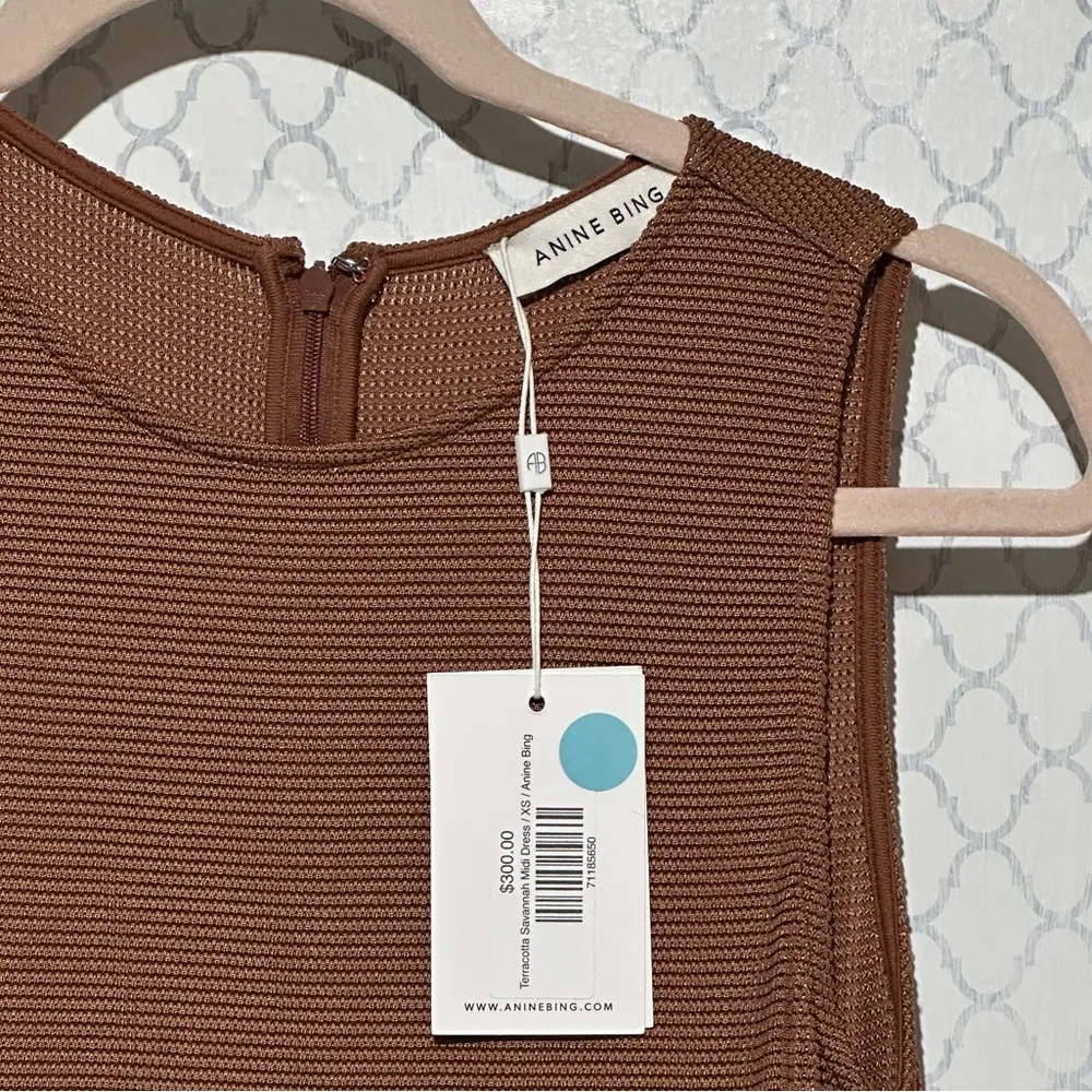 Anine Bing Savannah knit crew neck sleeveless midi dress terracotta waffle new - Image 12