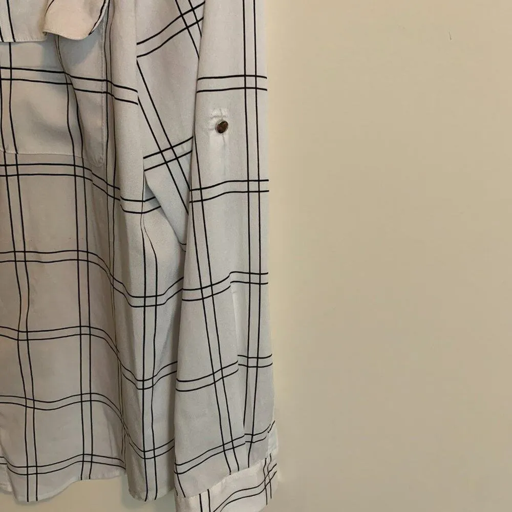 Ivanka Trump Womens Size Small Blouse White and Black Dress Shirt Silver Buttons - Image 5