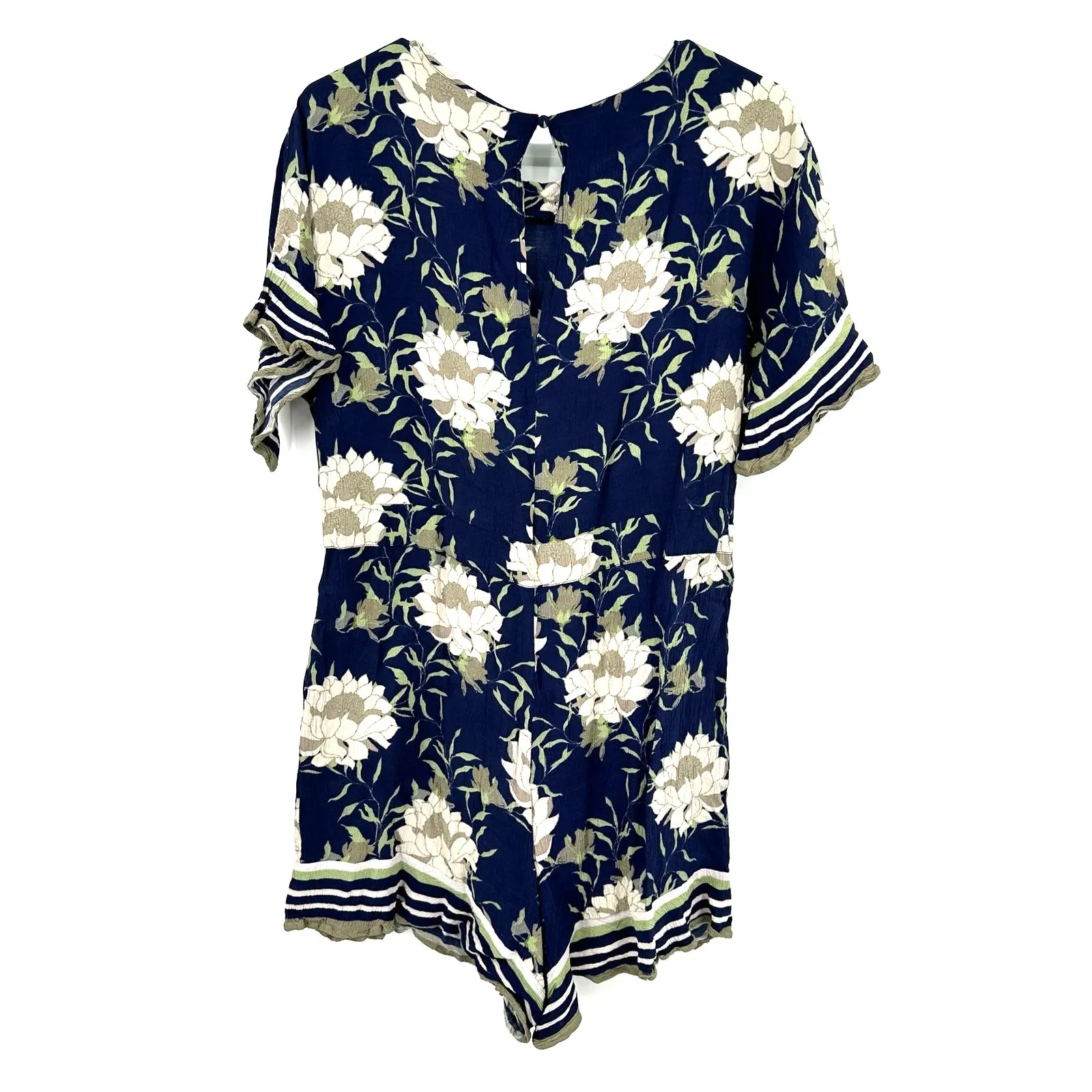 Blank London Size Medium Romper Blue‎ Floral Cinched Waist Short Sleeve Summer Blue - Image 2