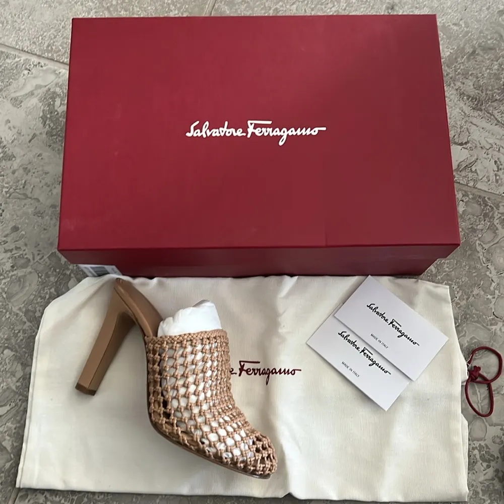 NEW Salvatore Ferragamo Ellas X5 Evening Woven Heels, Clogs Size 6 Retail $1,050 - Image 6