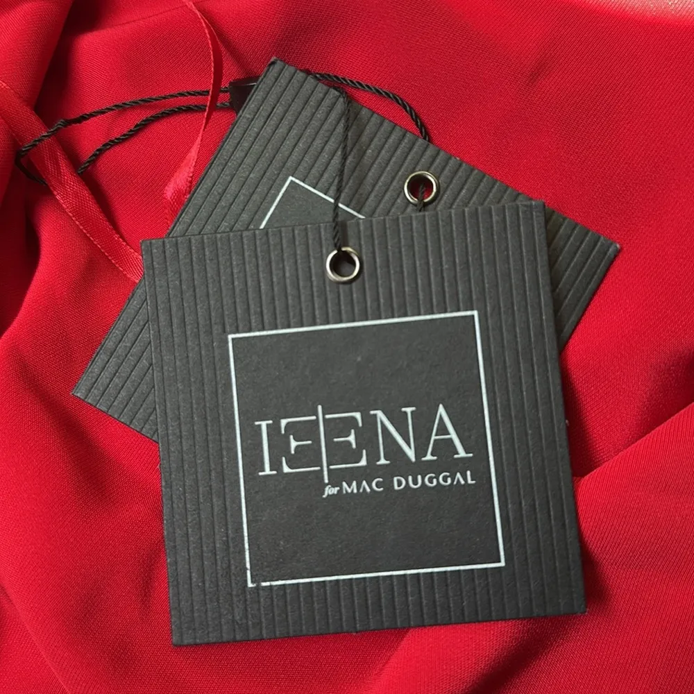 NWT IEENA FOR MAC DUGGAL 2630 Plunge Neck Puff Sleeve Cut Out Gown red 8 - Image 2