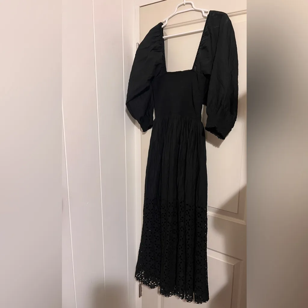 Free People Black Storm Dress Balloon Sleeve Eyelet Bohemian Witchy Wednesday - Image 5