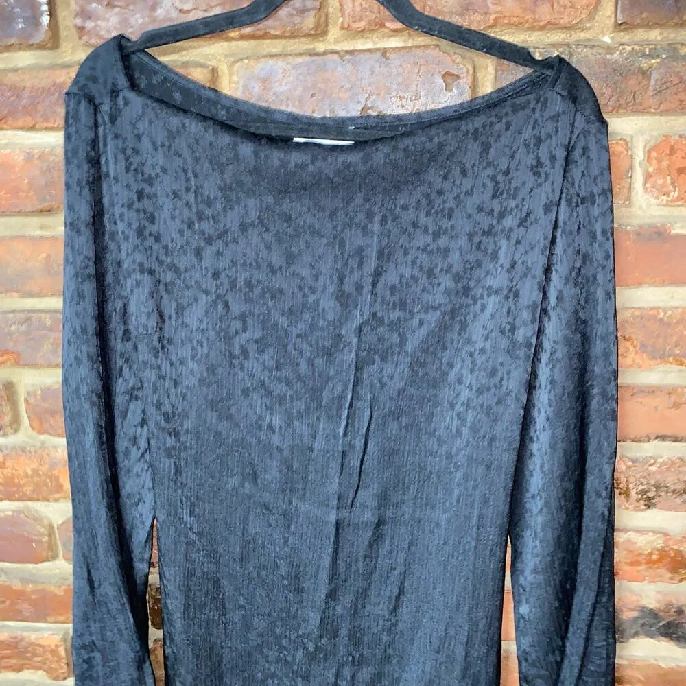 New Topshop Black Premium Jacquard Side-Slit Long Sleeve Midi Dress Women's 8 - Image 3