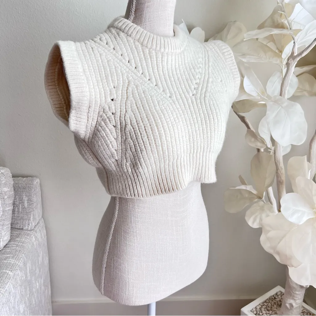 Apiece Apart Elodie Wool Cream Knit Short Sleeve Top Sweater Vest - Image 3