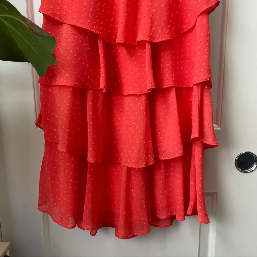 Leslie Fay Orange Tiered Ruffle Dress Knee Length Size 10 - Image 5