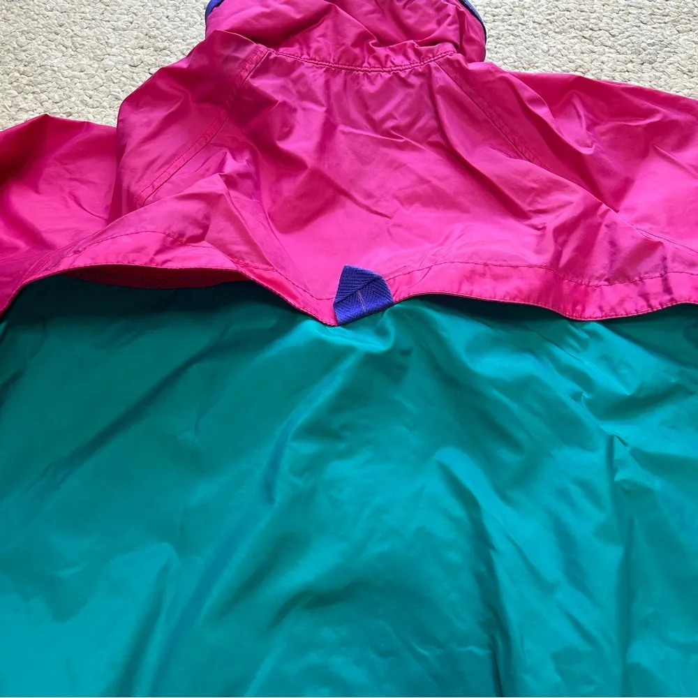 Vintage Columbia Windbreaker Jacket Green Pink Zip Up Hood Women Size XL - Image 8