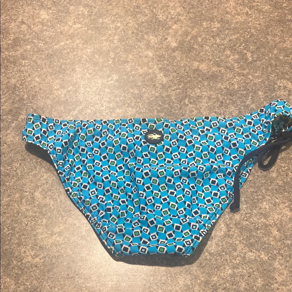 Geometric Blue and Yellow Bikini Bottom Size M - Image 3