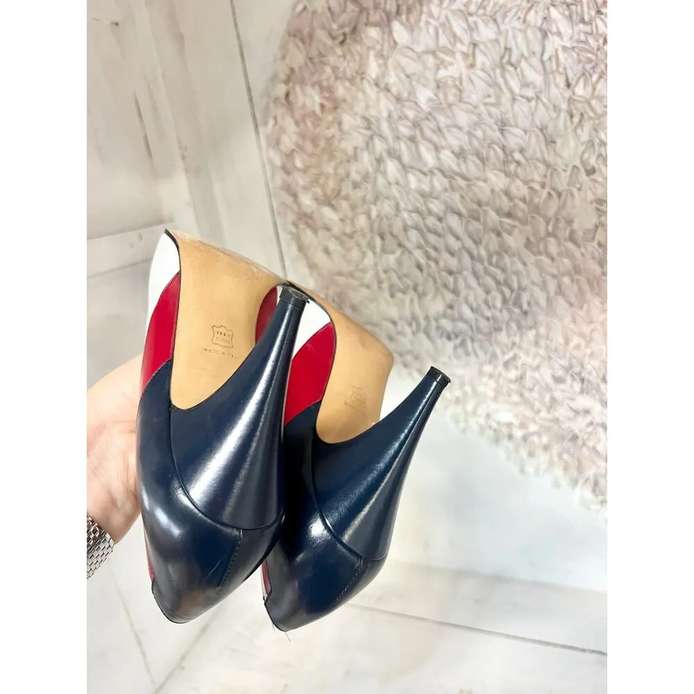 VTG Salvatore Ferragamo Navata Leather Colorblock Slip On Cone Heel Pump 7.5 B - Image 11