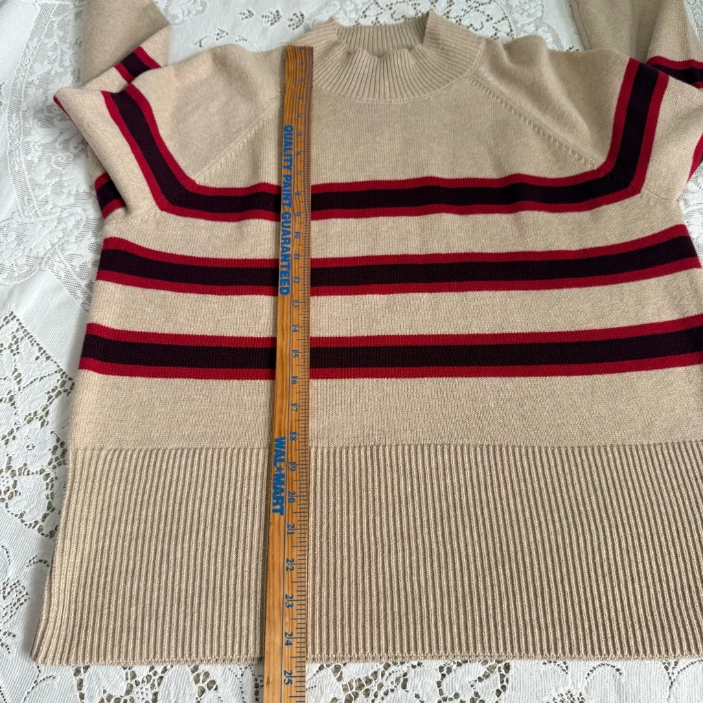 LOFT Classic Beige and Pink Striped Mick Neck Cotton Sweater size XL - Image 11