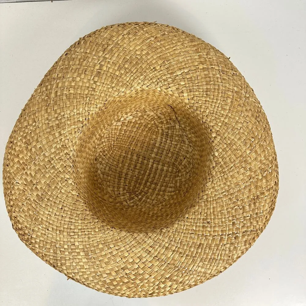 Womens Woven Straw Hat 8" Brown Floral Applique Accent Summer Beach Outdoor - Image 4