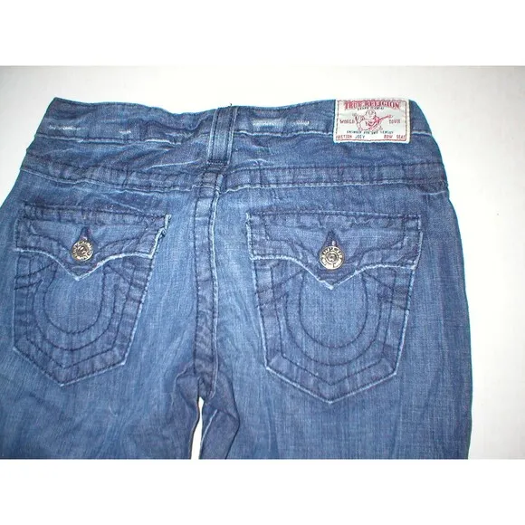 New Womens True Religion Brand Jeans Dark USA 26 Joey Flare Flap Pockets Thin - Image 2