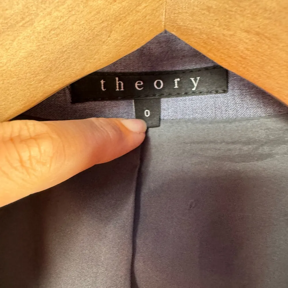 Theory Lanai Classic Wool Blend Open Front Blazer‎ in Blue Gray Size 0 - Image 3