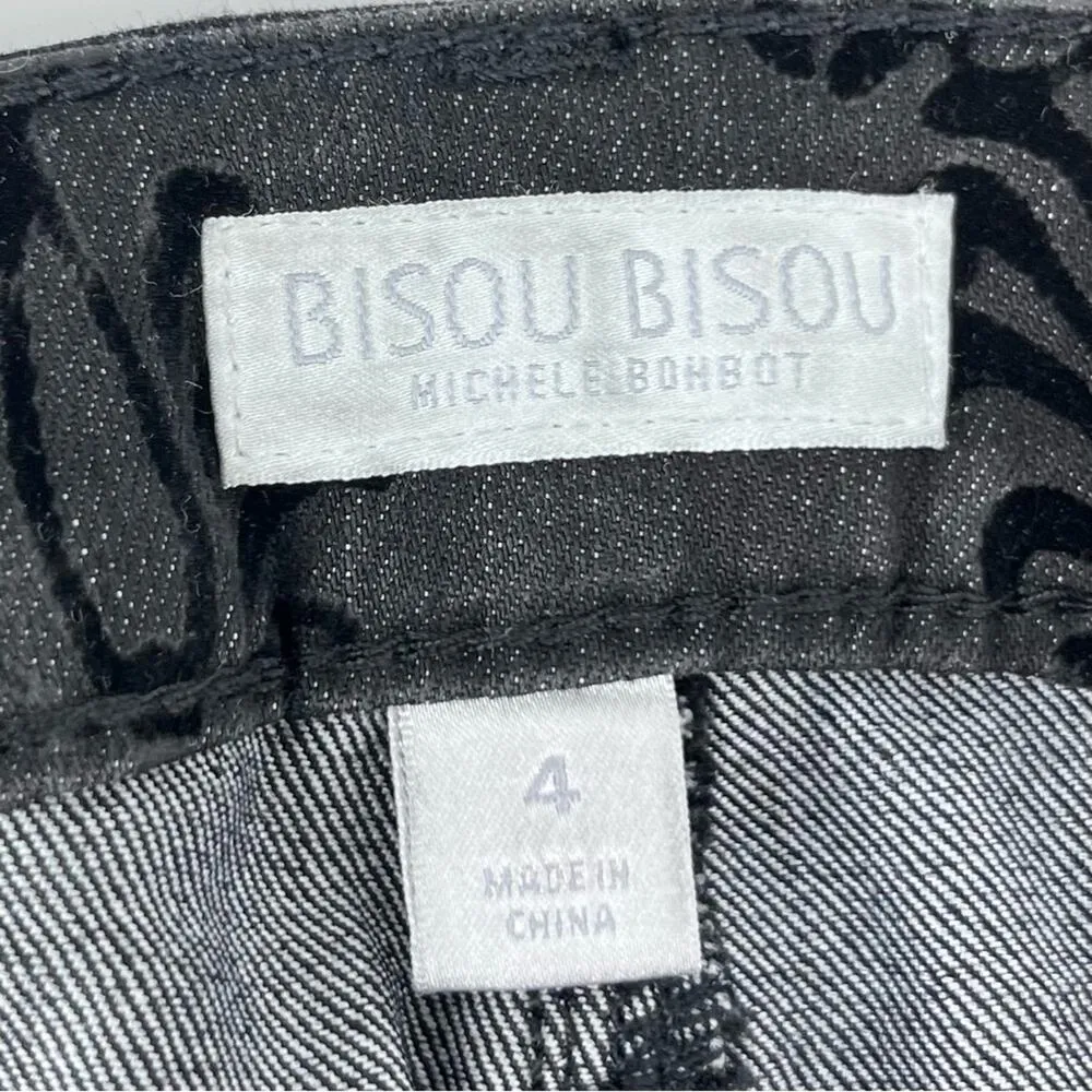 Bisou Bisou Michele Bohbot Black Flocked Skinny Jeans Size 4 - Image 6