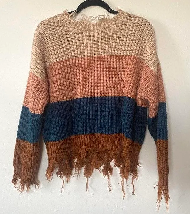 Love Tree Color Block Distressed Sweater - Image 2