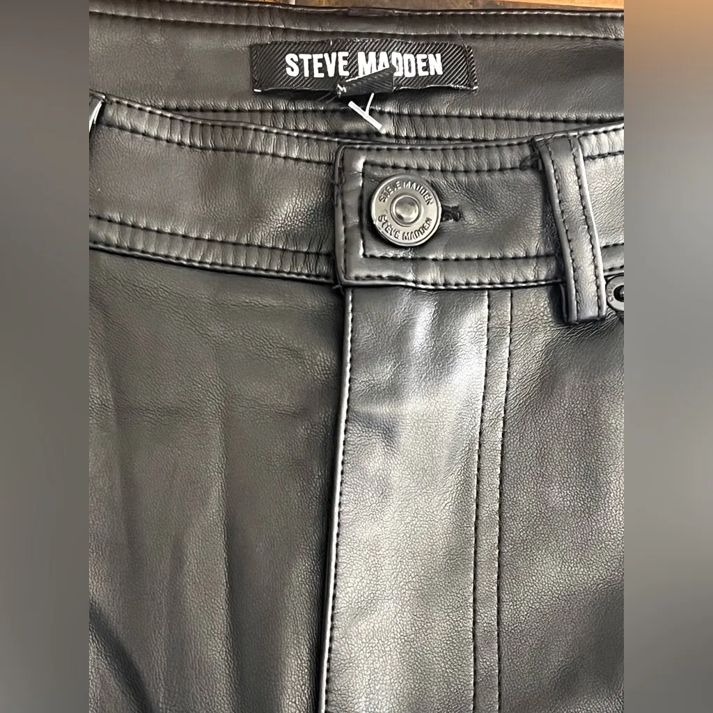 Steve Madden Loren Faux Leather Straight Leg Pants - Black - Image 10