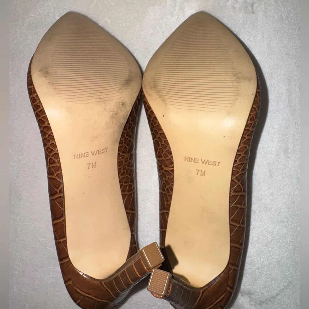 New Nine West Tatiana Pointy Toe Crocodile Embossed Leather Pumps Heels Size 7 - Image 13