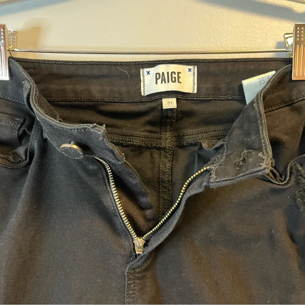 Paige Jeans Distressed Verdugo Ultra Skinny Jean Pitch Black Destructed 31 EUC - Image 6